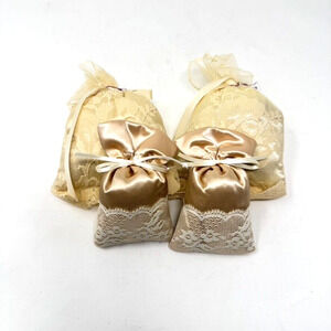 Vtg Ivory Silk Lace Potpourri Scented Sachet Bags with Satin Ribbon Set of 4